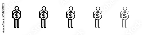 Man take money credit icon black and white vector sign