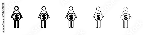Man take money credit icon black and white vector sign