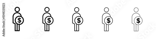 Man take money credit icon black and white vector sign