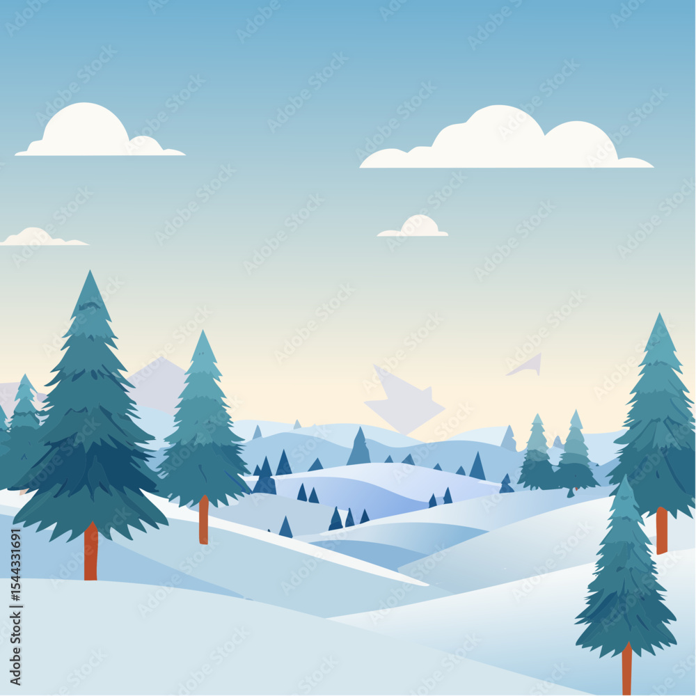 Fototapeta premium winter landscape with trees in the foreground and hills covered by snow