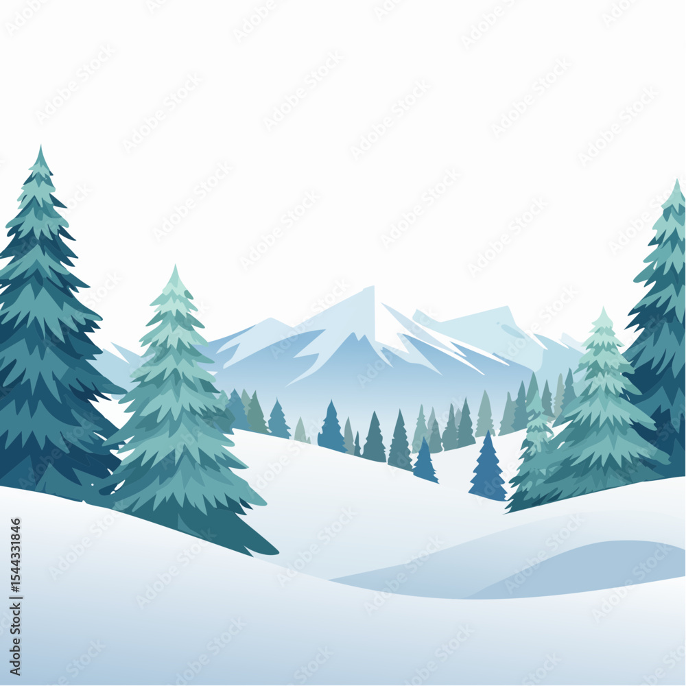 Obraz premium winter landscape with trees in the foreground and hills covered by snow