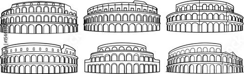 Colosseum Rome outline vector illustrations
