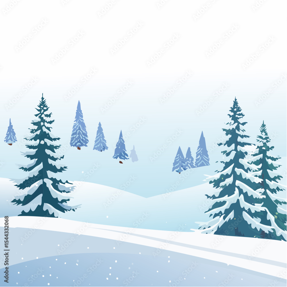 Obraz premium winter landscape with trees in the foreground and hills covered by snow