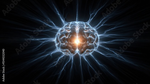 Glowing Brain Center With Radiant Nerve Patterns Spreading Outward Across a Dark Background