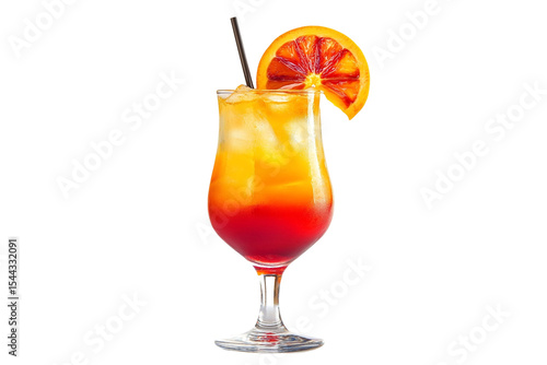 Refreshing tequila sunrise cocktail isolated on transparent background