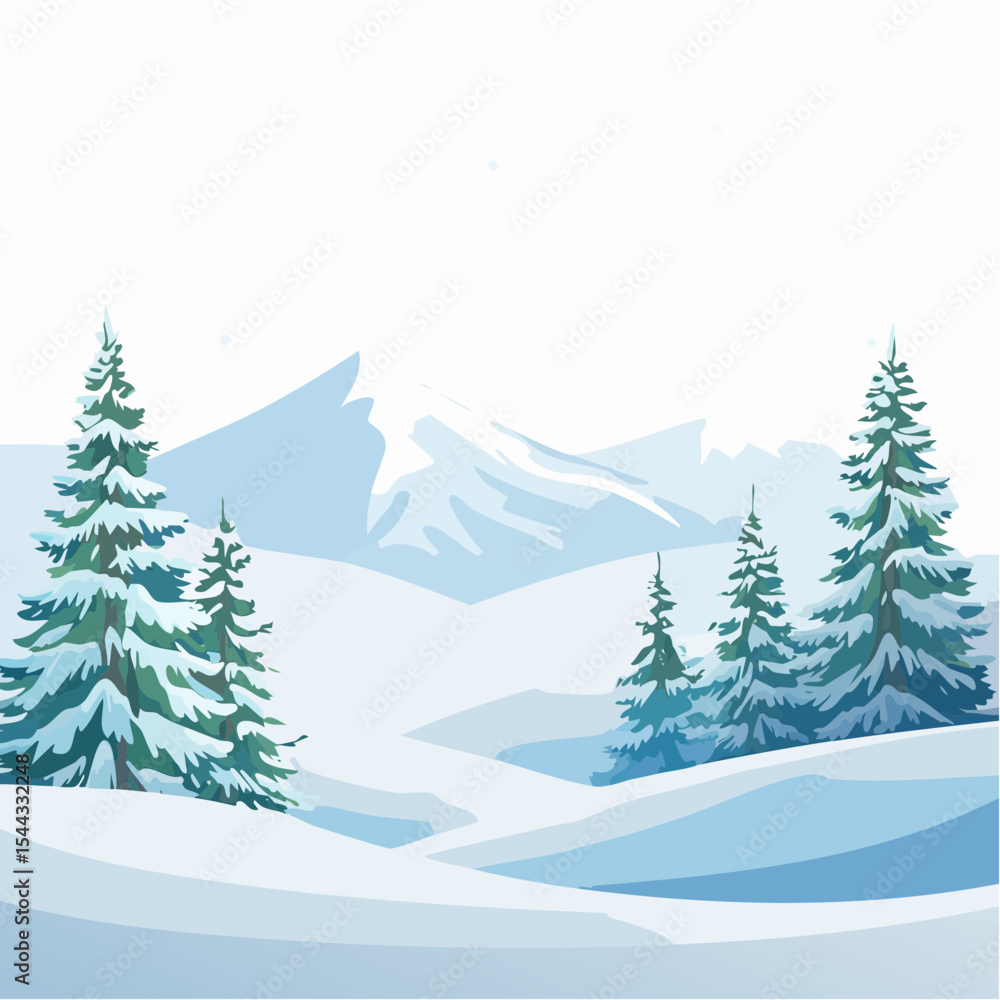 Fototapeta premium winter landscape with trees in the foreground and hills covered by snow