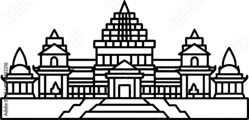 Angkor Wat Cambodia temple outline icons
