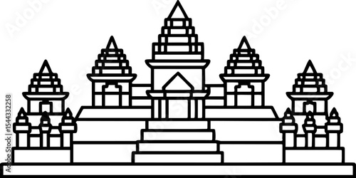 Angkor Wat Cambodia temple outline icons
