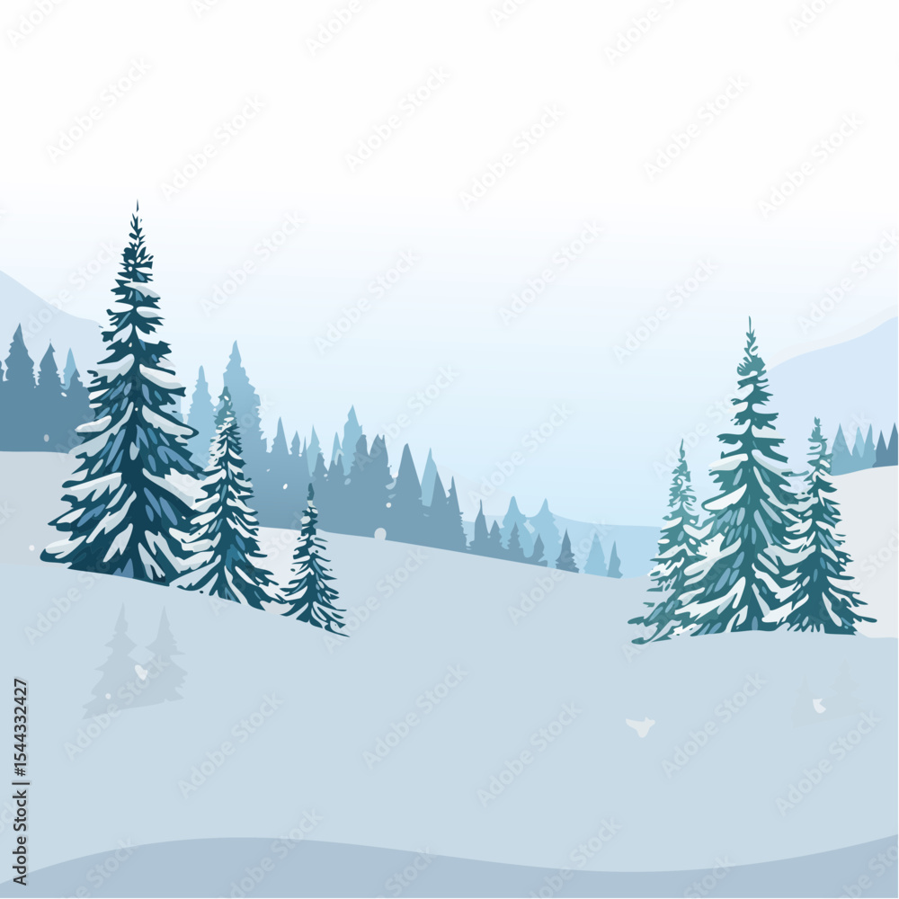 Obraz premium winter landscape with trees in the foreground and hills covered by snow