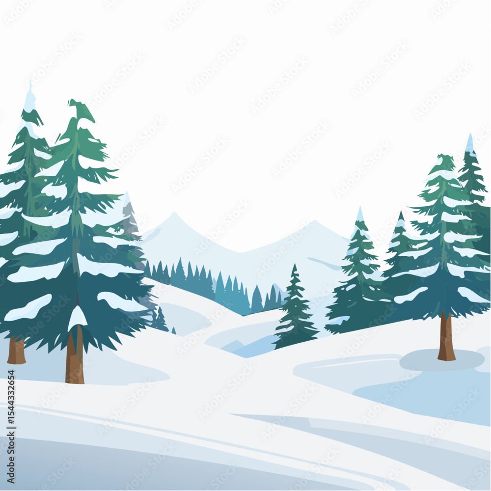 Obraz premium winter landscape with trees in the foreground and hills covered by snow