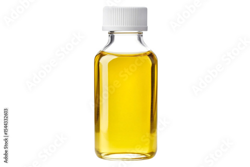 Small glass bottle with yellow liquid isolated on transparent background