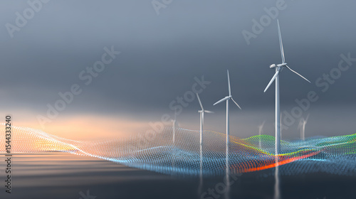 Offshore wind power new energy generation concept technology style illustration