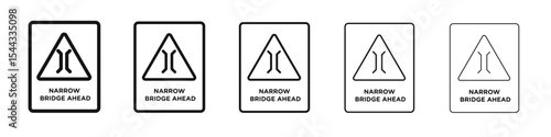 Narrow bridge ahead icon black and white vector sign
