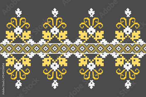 Cross stitch pattern concept showcasing traditional ethnic geometric pattern, Design for textile, background,carpet,wallpaper,clothing,wrapping,Batik,fabric,Vector illustration	

