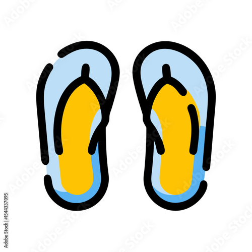 Vibrant yellow and blue casual beach footwear icon, perfect for summer relaxation, vacation vibes, poolside adventures, and easygoing strolls by the ocean.