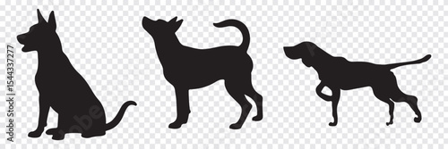 Dog Silhouettes icon set, Dog breeds, veterinary, dog walking, pet sitting logo inspiration. Dog show, competition, pet store, guide dog. Variety Silhouettes Dog Design. EPS 10