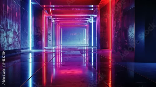 Neon lit room interior