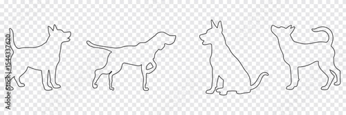 Set of silhouettes of dogs of different breeds in different poses. Set of pet silhouettes. Vector illustration. veterinary, Dog show, pet store, Isolated on white background. Variety dog silhouettes.
