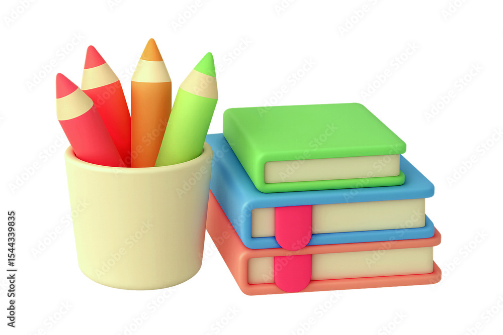 Fototapeta premium Colorful Pencils and Stack of Books Back to School Supplies