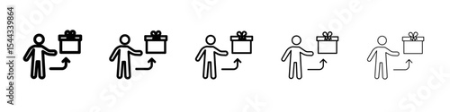 Person offer gift icon black and white vector sign