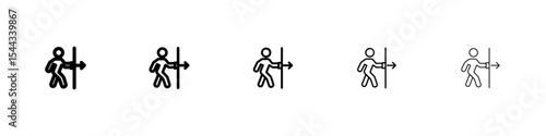 Person push the door icon black and white vector sign