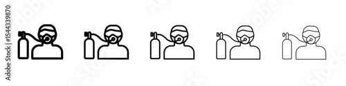 Person with oxygen mask icon black and white vector sign