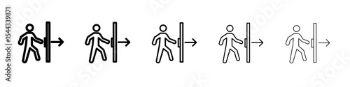 Person push the door icon black and white vector sign