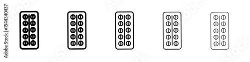 Pill blister pack icon black and white vector sign