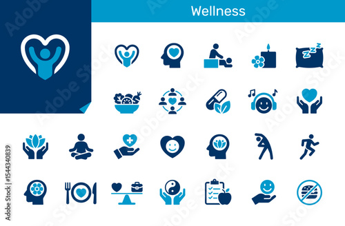 Wellness icon collection for message, chat and communication concept, Flat design, Pixel perfect.