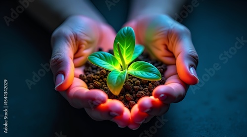 Protecting Our Planet Hands Gently Holding a Young Sprout, Symbolizing Growth and Environmental Conservation