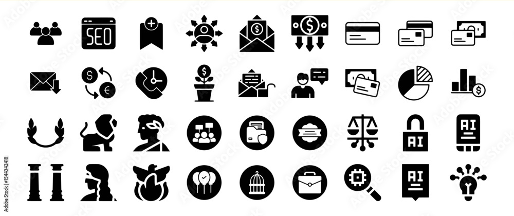 Fototapeta premium Black Glyph Icon Bundle Business Finance S E O Marketing A I