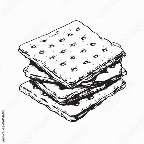 Tasty Crispy Saltine Crackers Stack Image Vector Isolated On White Background.
