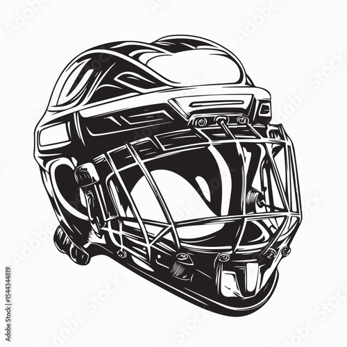 Hockey Helmet Images. Black and white Hockey protective helmet image vector on white background.