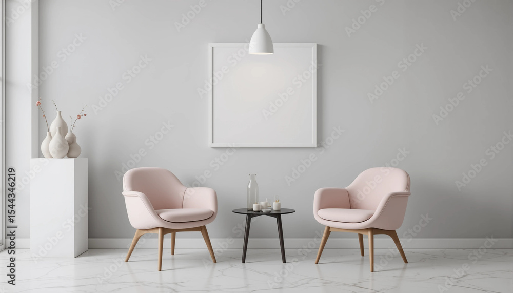 Fototapeta premium mock up poster frame in modern interior background, cafe, restaurant, 3D render, 3D illustration