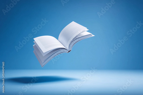 Levitating White Book With Blank Pages in Air