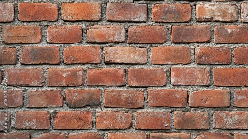 Obraz premium Close-up of a weathered brick wall with varying shades of red and gray mortar