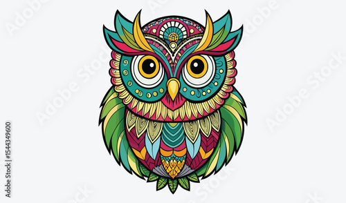 Colorful ornate owl mandala design illustration