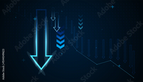 Down fall chart against the background. groups of blue arrows falling concept design showcases multiple arrows rising, symbolizing low prices concept vectors