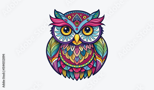 Colorful ornate mandala owl illustration