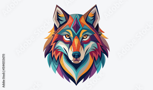 Colorful geometric wolf head illustration