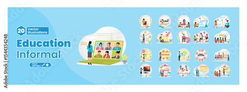 Set of informal education illustrations concept. Mega set.