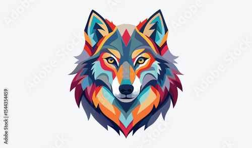 Colorful geometric wolf head illustration