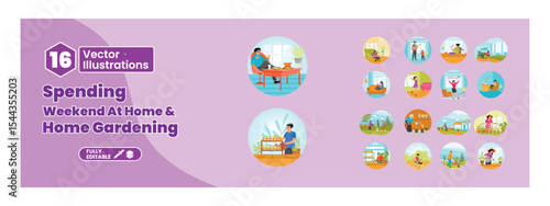 Weekend activities and gardening illustration. Mega set.