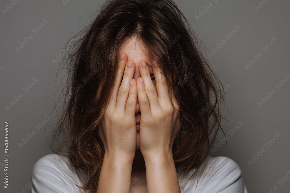 Portrait of a depressed woman expressing emotional pain and mental health struggle. Captures sadness, anxiety, and vulnerability in a dramatic, empathetic visual style. Portrait of a depressed woman expressing emotional pain and mental health struggle. Captures sadness, anxiety, and vulnerability in a dramatic, empathetic visual style.