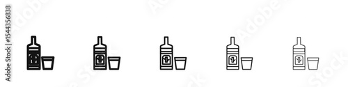 Tequila bottle and glass icon black and white vector sign