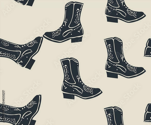 Elegant Cowboy Boots Seamless Pattern Dark Indigo Western Footwear Illustration