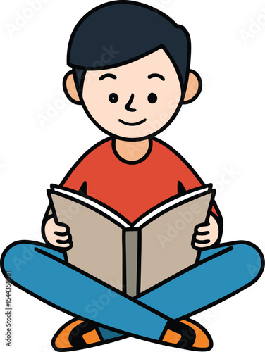 Boy reading book isolated on white background