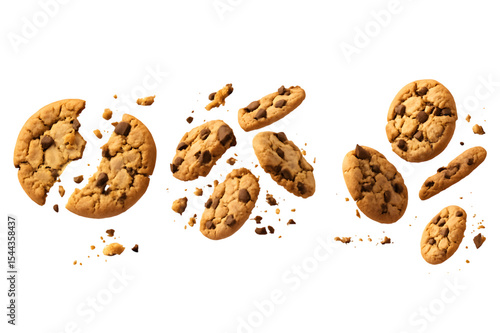 Delicious chocolate chip cookies falling crumbs flying sweet treat bakery dessert yummy snack food