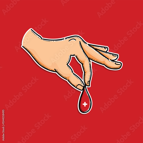 Hand Holding a Blood Drop Symbolizing Donation and Healthcare