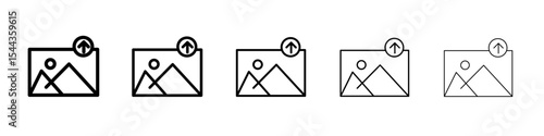 Upload photo icon black and white vector sign